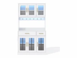 Aparador de cocina con iluminación LED, toma de corriente, 6 puertas de cristal y 2 cajones - Estantes regulables - < Hauss Spole