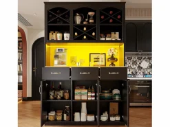 Aparador de cocina con iluminación LED, 3 puertas y 3 cajones - Madera MDF negra < Hauss Spole Best