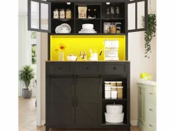 Aparador de cocina - con LED - con puerta corredera y 3 cajones - con estante ajustable - < ModernLuxe Online