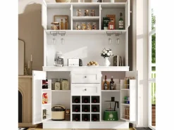 Aparador de cocina con 4 puertas, 2 cajones y botellero - Madera MDF - Negro < Hauss Spole Online