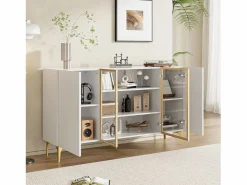 Aparador de cocina 150x38x85cm con 4 puertas incluidas 2 de cristal, cuerpo con bandas doradas < Hauss Spole New