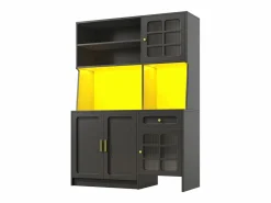 Aparador de cocina 130x45x180 cm con puertas, cajón e iluminación LED, blanco < Hauss Spole Outlet