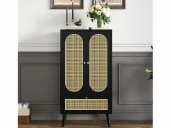Aparador de cocina 60x40x110cm, 2 puertas de ratán y 1 cajón, madera, color < Hauss Spole Best