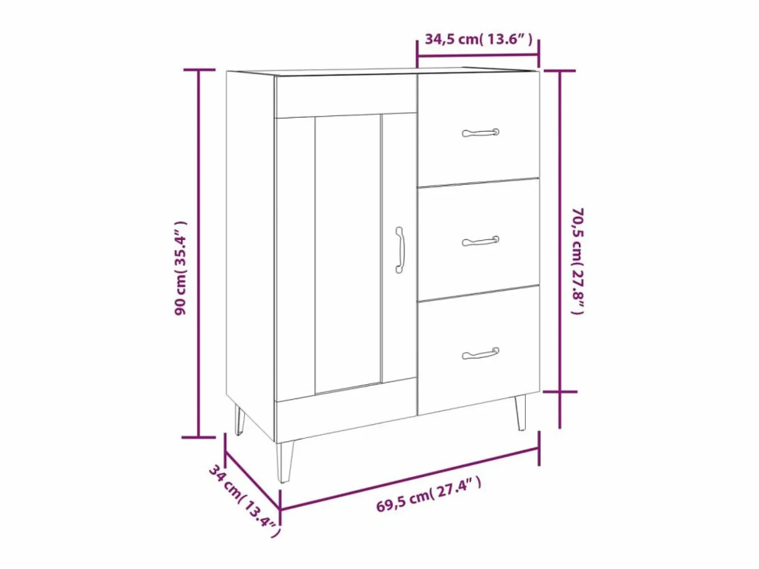 Aparador de madera contrachapada 69,5x34x90 cm < Clicnbuy Best