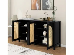 Aparador moderno con estantes ajustables - puertas de ratán - MDF - < ModernLuxe New