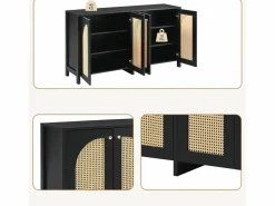 Aparador moderno con estantes ajustables - puertas de ratán - MDF - < ModernLuxe New