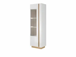 Aparador - 1 puerta - Con LEDs - Blanco brillante y roble - MURARI < Vente-unique New