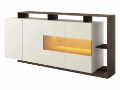 Aparador 4 puertas y 4 nichos con LEDs - Beige y Natural oscuro - IDESIA < Vente-unique Outlet