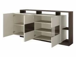 Aparador 4 puertas y 4 nichos con LEDs - Beige y Natural oscuro - IDESIA < Vente-unique Outlet