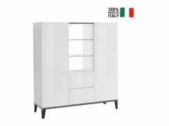Web furniture Mueble De Bebé * Aparador vitrina 120 x 40 cm 2 puertas 2 cajones estantes de cristal diseño Valerie Blanco