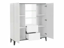 Web furniture Mueble De Bebé * Aparador vitrina 120 x 40 cm 2 puertas 2 cajones estantes de cristal diseño Valerie Blanco