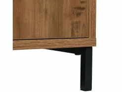 Aparador 120x40x76cm con 3 cajones y 2 puertas, en madera natural oscura, patas de metal negro. < Hauss Spole New