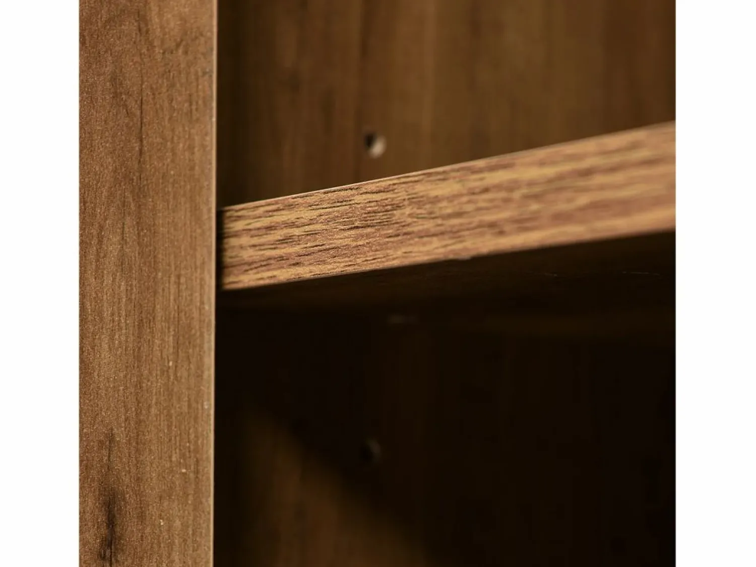 Aparador 120x40x76cm con 3 cajones y 2 puertas, en madera natural oscura, patas de metal negro. < Hauss Spole New
