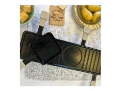 Aparato de raclette para 4 personas 800W, placa antiadherente desmontable, 4 sartenes de madera natural, compacto y ligero < Little Balance Best