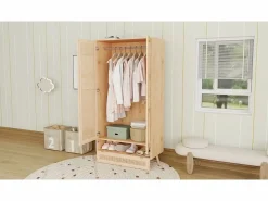 Armario con barra - 2 puertas de malla de ratán y 1 compartimento con solapa - Natural < ModernLuxe