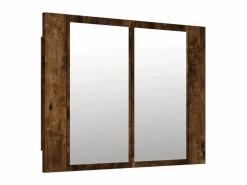 Accesorios De Cuarto De Baño|Espejo De Cuarto De Baño | Armario con espejo LED madera roble ahumado 60x12x45 cm ES433600