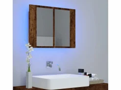 Accesorios De Cuarto De Baño|Espejo De Cuarto De Baño | Armario con espejo LED madera roble ahumado 60x12x45 cm ES433600
