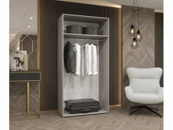 Abiks Möbel Armario | Armario con puertas batientes Andrew 1 100 / 202 / 52 (Blanco + asas: Oro)