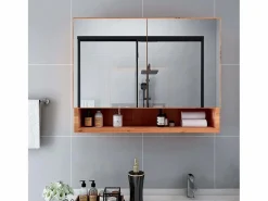 Armario de baño con espejo LED Roble 80x15x60 cm MDF < Outlet