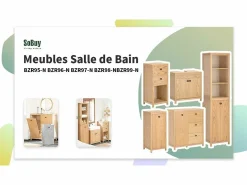 Armario de Baño para Ropa Sucia Mueble Multifuncional para Baño con 1 Cesto y 3 Cajones 80 x 35 x 90cm Natural BZR97-N ES < Sobuy Best