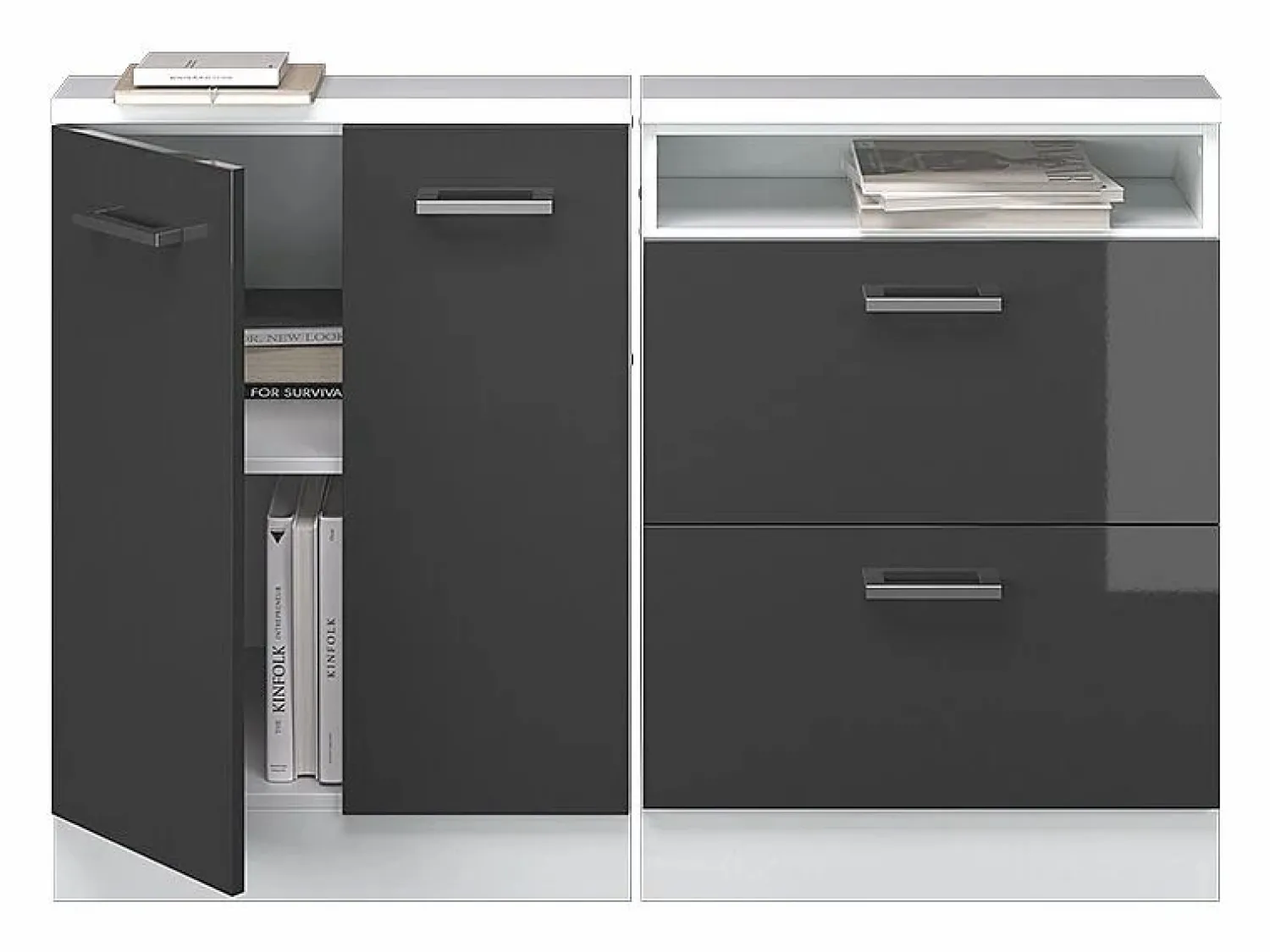 Armario de cocina para techo inclinado antracita alto brillo 120x46x81.6 r-line < Vicco New