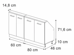 Armario de cocina para techo inclinado antracita alto brillo 140x46x81.6 r-line < Vicco Clearance