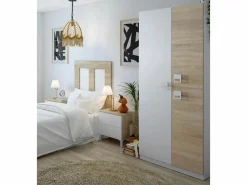 Armario de 3 puertas de 200x90x52 cm con barra de colgar extraíble en -beige Tomy < Cambia tus muebles Discount