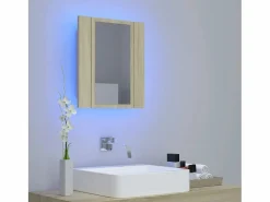 Accesorios De Cuarto De Baño|Espejo De Cuarto De Baño | Armario espejo de baño LED acrílico roble Sonoma 40x12x45 cm ES578840