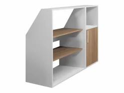 Armario inclinado para techo abuhardillado 1 puerta 2 estantes 1 estante blanco y natural - ADEZIO < Vente-unique Hot