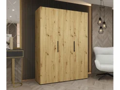Abiks Möbel Armario * Armario Marbella 1 con puertas batientes 202/150/52 3 puertas (artisan/negro) Negro / Color natural claro