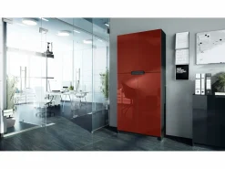 Armario Oficina * Armario Oficina Logan V1, Mueble Archivador con 5 Compartimentos y 4 Puertas, negro mate/burdeos de alto brillo (82 x 185 x 37 cm) Granate