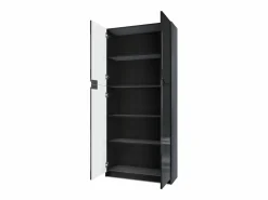 Armario Oficina * Armario Oficina Logan V1, Mueble Archivador con 5 Compartimentos y 4 Puertas, negro mate/burdeos de alto brillo (82 x 185 x 37 cm) Granate