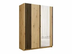 armario 2 puertas correderas con espejo L150 cm colores natural y negro - CALELA < Vente-unique Outlet