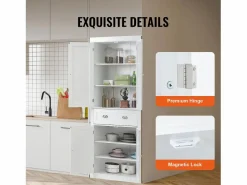 Armario SucceBuy de Despensa de Cocina 183cm, 4 Puertas, 3 Estantes Ajustables, Almacenamiento, Diseñado para Familias Grandes y Restaurantes < Online