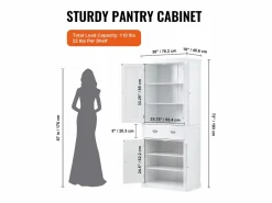 Armario SucceBuy de Despensa de Cocina 183cm, 4 Puertas, 3 Estantes Ajustables, Almacenamiento, Diseñado para Familias Grandes y Restaurantes < Online