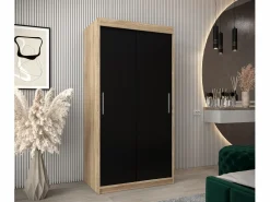 Abiks Möbel Armario * Armario TOKYO de puertas correderas 200/100/62 2 puertas (sonoma/negro) Negro / Beige / Plateado