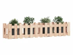 Clicnbuy Jardinera * Arriate elevado jardín con valla madera maciza pino 150x30x30cm Marru00f3n