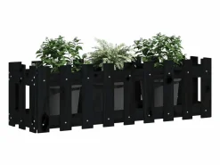 Clicnbuy Jardinera * Arriate elevado jardín con valla madera pino 100x30x30cm Negro