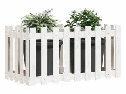 Clicnbuy Jardinera * Arriate elevado jardín con valla madera pino 100x50x70cm Blanco