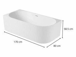 Bañera acrílica acanalada semi-isla blanca 170cm - Esquina izquierda STRIA <