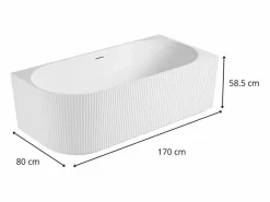 Bañera Rinconera|Bañera Semi Exenta | Bañera acrílica acanalada semi-isla blanca 170cm - Ángulo recto STRIA