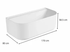 Bañera Semi Exenta * Bañera acrílica de pared blanca EQUINOXE de 170 cm Blanco