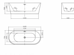 Bañera acrílica negra, 245L, 170 x 75 x 58 cm, DIVINA < Shower & Design Discount