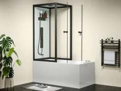 Shower & Design Cabina De Ducha|Bañera Ducha * Bañera con ducha balneario - Negro - L150 x P75 x Alt. 215 cm - 36 jets - DARIA Negro / Blanco
