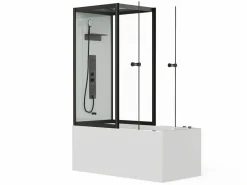 Shower & Design Cabina De Ducha|Bañera Ducha * Bañera con ducha balneario - Negro - L150 x P75 x Alt. 215 cm - 36 jets - DARIA Negro / Blanco