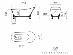 Bañera con patas BALMAIN 161 cm patas ÁGUILA BRONCE ENVEJECIDO < ROGIER & MOTHES Discount