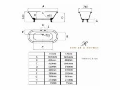 Bañera con patas CHELSEA 170 cm patas ÁGUILA NEGRAS < ROGIER & MOTHES Online