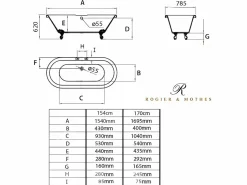 Bañera con patas CHELSEA 170 cm patas LEÓN COBRE ENVEJECIDO < ROGIER & MOTHES Clearance