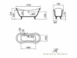 Bañera con patas DARLINGTON 175 cm patas ÁGUILA CROMADAS < ROGIER & MOTHES Discount