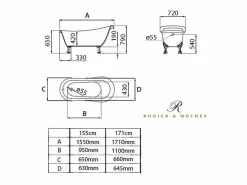 Bañera con patas RICHMOND 155 cm patas LEÓN DORADAS < ROGIER & MOTHES New